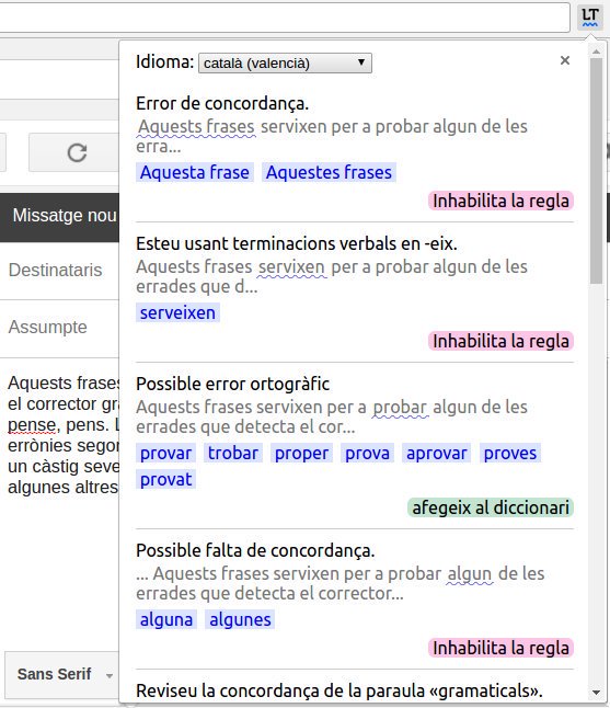 Corrector gramatical en català LanguageTool per al Chrome - Softcatalà